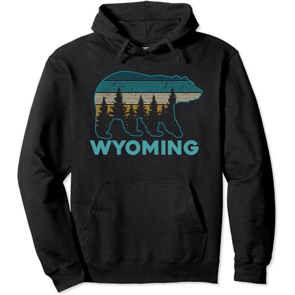 Wyoming Vintage Grizzly Bear Nature Hiking Souvenir Gift Pullover Hoodie